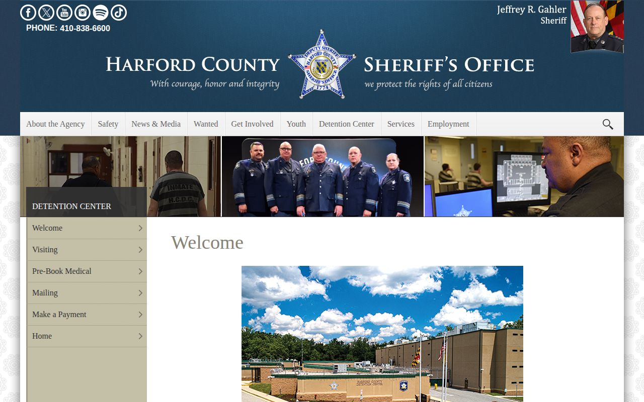 Harford County jail roster alternative on the HCDC welcome page