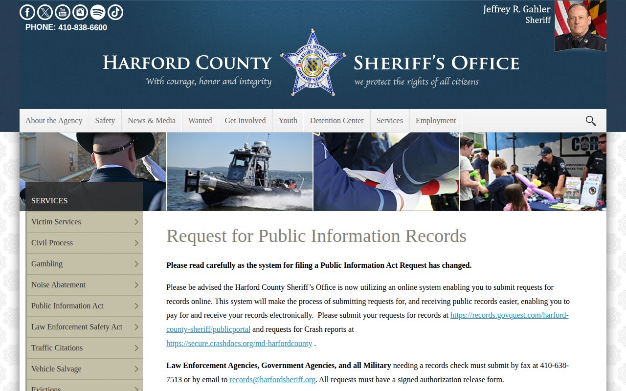 Harford County arrest record and booking photo request instructions