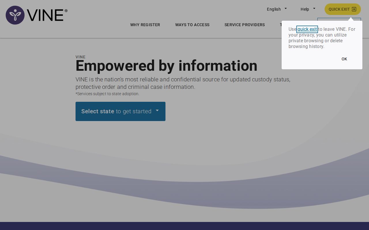 VINELink registration and custody alert interface