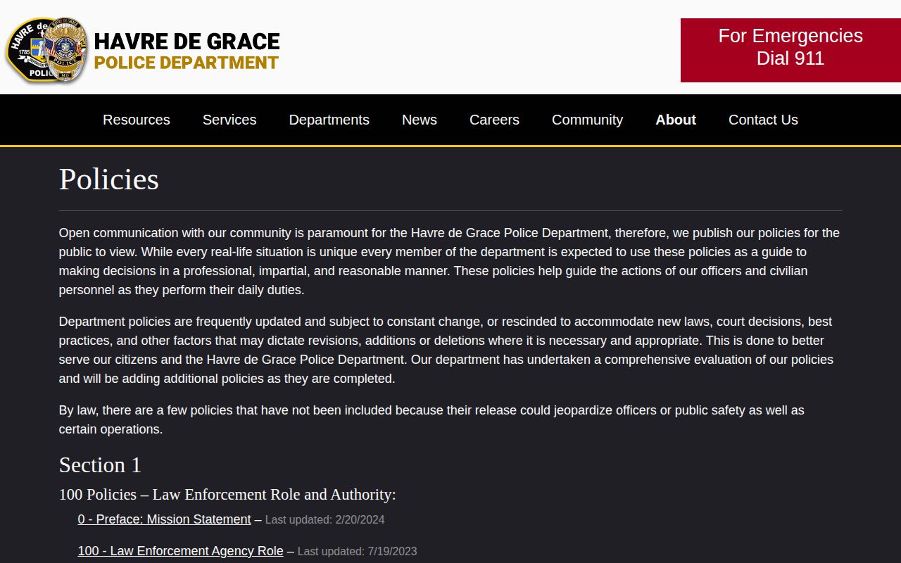 Havre de Grace arrest records and media policy library