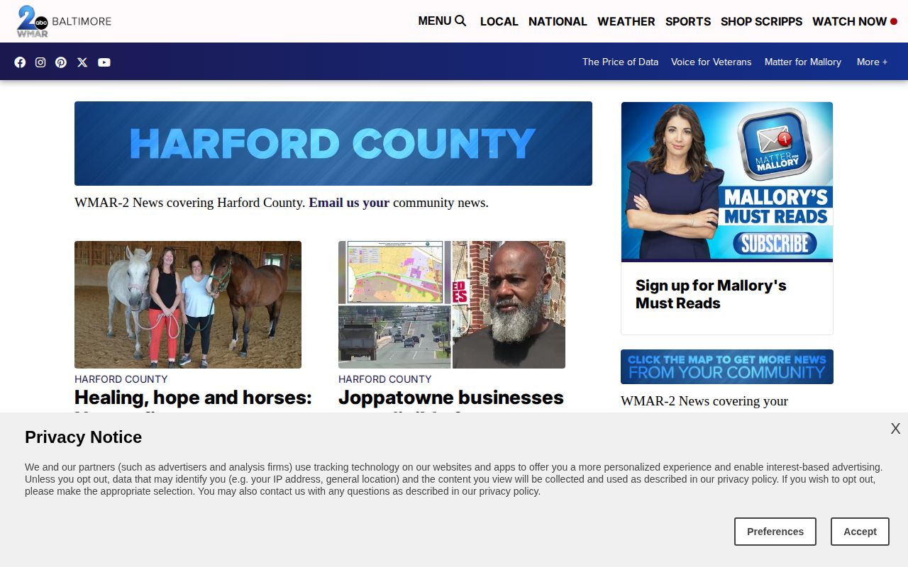 WMAR Harford County regional news index